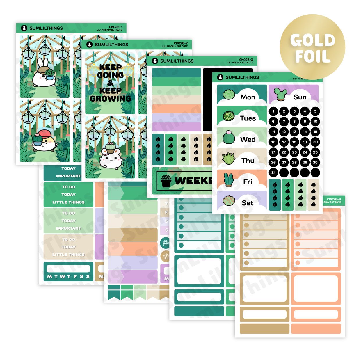 Vertical Kit - Prickly But Cute (10 Pages) - Gold Foil - SumLilThings