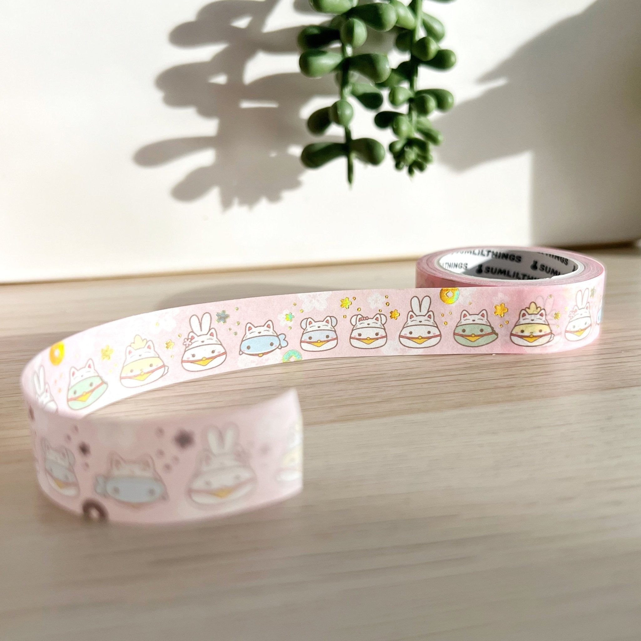 Washi Tape - Lucky Cats (15mm) - Holo Gold Foil - SumLilThings